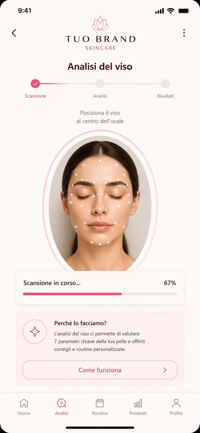 Analisi del viso guidata nell'app